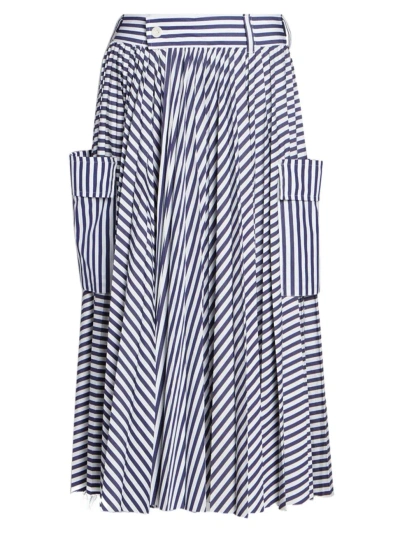 Sacai X Thomas Mason Pleated Poplin Cargo Skirt In Blue