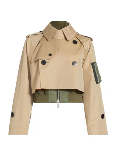 Sacai Women's Trench Bomber Crop Jacket In Beige