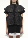 Sacai Womens Navy Fringed Sleeveless Wool-blend Jacket Xl In Black