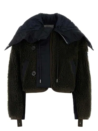 SACAI WOMEN'S TWO-TONE TEDDY AND NYLON BOMBER JACKET | SIZE 2 | 2407459 COLOR 522