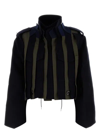 Sacai Women's Two-tone Wool Bomber Jacket | Size 2 | 2407405 Color 522