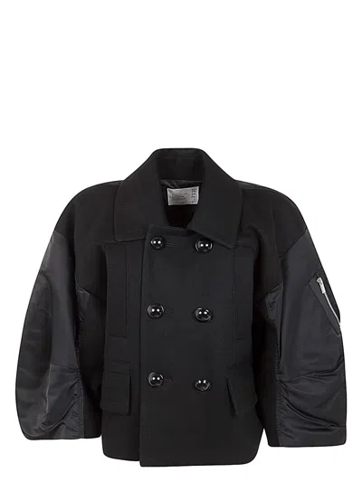 Sacai Women's Wool Melton X Nylon Twill Jacket In Black