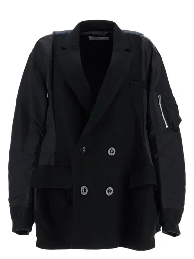 Sacai Women's Wool Melton X Nylon Twill Quilted Coat In Black