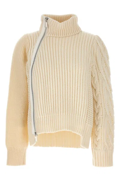 Sacai Zip Detail Sweater In White