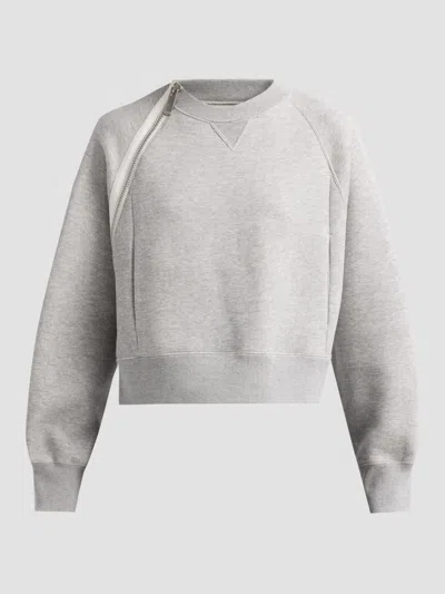SACAI WOMEN'S ZIP SPONGE CREWNECK SWEATSHIRT