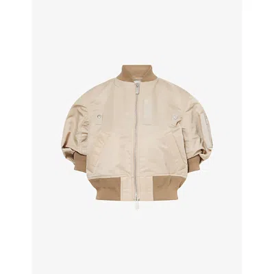 Sacai Womens Beige Regular-fit Puffed-short-sleeves Shell Jacket