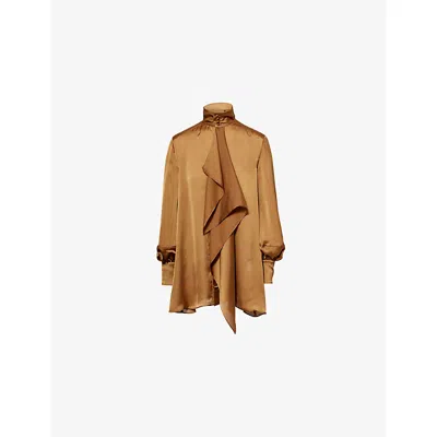 Sacai Womens Beige Relaxed-fit High-neck Woven Mini Dress
