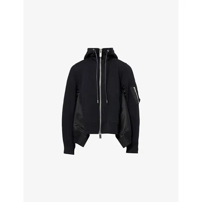 Sacai Womens Black Asymmetric Panelled Cotton-blend Hoodie