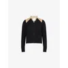 Sacai Womens Black Beige Contrast Pleated Cotton-blend Cardigan