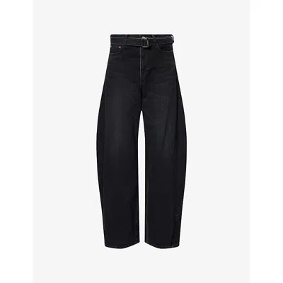 Sacai Womens Black Belted Barrel-leg Denim Jeans