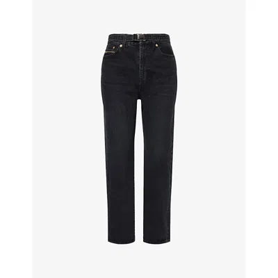 Sacai Womens Black Belted Straight-leg Denim Jeans