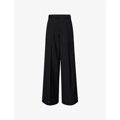 Sacai Womens Black Belted Wide-leg Woven Trousers