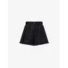 Sacai Womens Frayed-hem Belted Tweed Woven Shorts Black Black