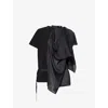 Sacai Womens Black Black Layered Draped Satin And Cotton-jersey T-shirt In Black