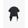 Sacai Womens Short-sleeve Tweed-panel Denim Top Black Black Xl