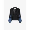 Sacai Womens Black Blue Tailored-contrast Wool And Denim Jacket In Black