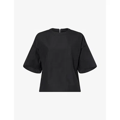 Sacai Short Sleeve Crew Neck Knit Top In Black