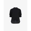Sacai Womens Black Contrast-denim Short-sleeves Cotton-blend Jumper Xl