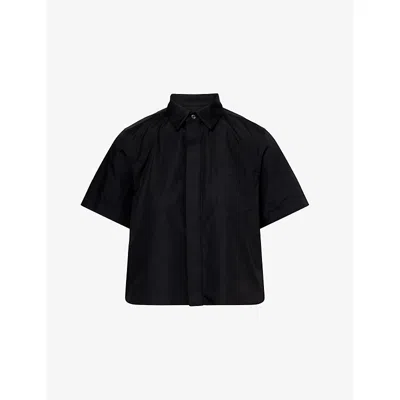Sacai Womens Black Crop Ruffled Woven Shirt