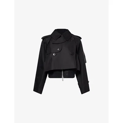 Sacai Womens Black Internal-vest Cropped Cotton-blend Jacket In Multi