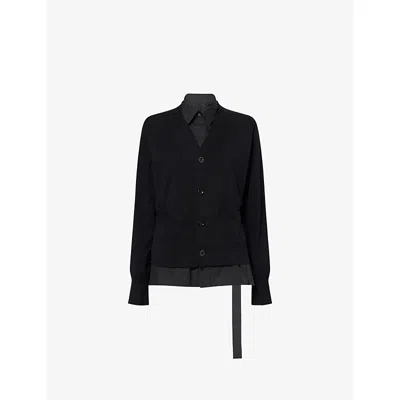 Sacai Womens Black Layered Poplin Cotton Cardigan