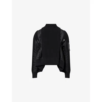 Sacai Womens Black Panelled Asymmetric Cotton-blend Jacket In Multi