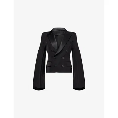 Sacai Womens  Peak-lapels Cropped Silk And Cotton Jacket In Black