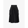 Sacai Womens Black Pleated Wrap-front Woven Midi Skirt