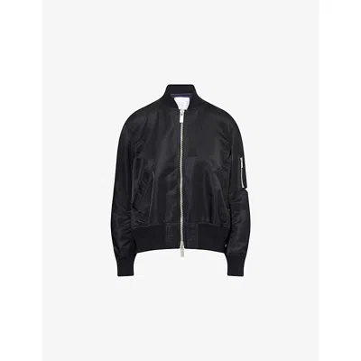 Sacai Womens Black Relaxed-fit Round-neck Shell Jacket