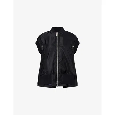 Sacai Womens Black Relaxed-fit Round-neck Shell Vest In Multi