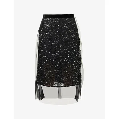 Sacai Womens Black Sequin-embellished Layered Midi Skirt