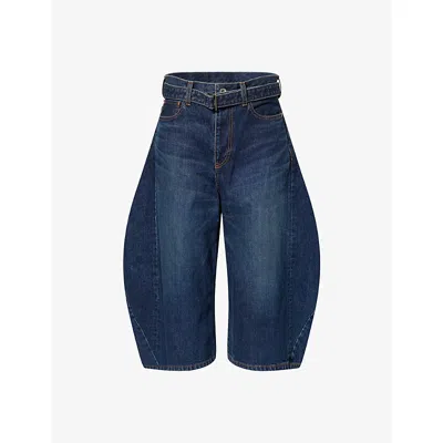 Sacai Womens Blue Cropped Wide-leg Denim Jeans