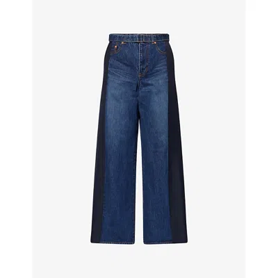 Sacai Womens Panelled Suiting Wide-leg Denim Trousers Blue Navy