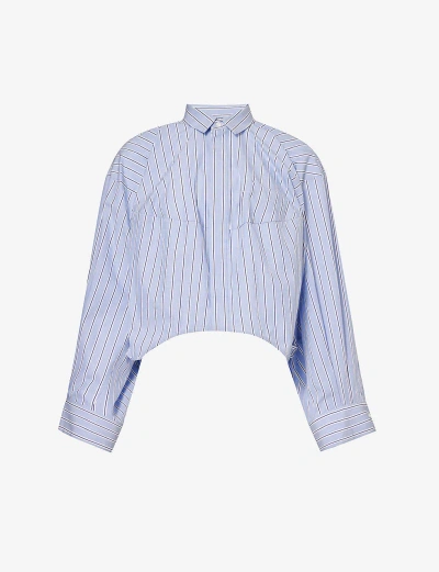Sacai Womens Blue Stripe Cut-out Pressed-stud Relaxed-fit Cotton Shirt