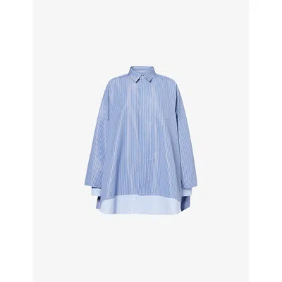 Sacai Womens Blue Stripe Pinstripe Oversized Cotton-blend Shirt