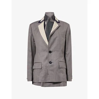 Sacai Womens Brown Double-layered Wool Blazer