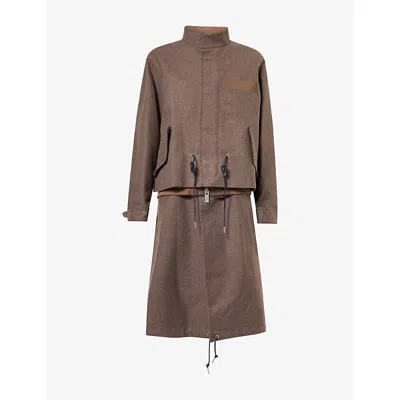 Sacai Womens Brown Double-layered Wool Coat