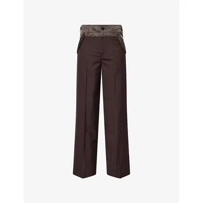 Sacai Womens Brown Shell-waistband Wide-leg Woven Trousers Xl