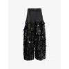 Sacai Womens C Gray Black Sequin-embellished Wide-leg Wool Trousers In Black