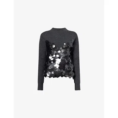 Sacai Womens C Gray Black Sequin-embellished Wool Jumper