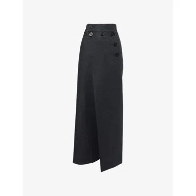Sacai Womens C Gray Melton Buttoned Wool Maxi Skirt In Black