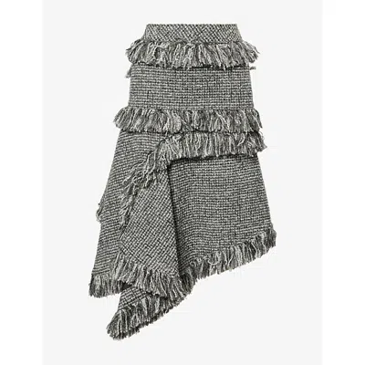 Sacai Womens Gray Tassel-trim Tweed Midi Skirt