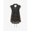 Sacai Womens Khaki Glen-check Contrast-shell Wool Vest In Green