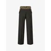 Sacai Womens Khaki Glen Check Wool Trousers Xl In Black