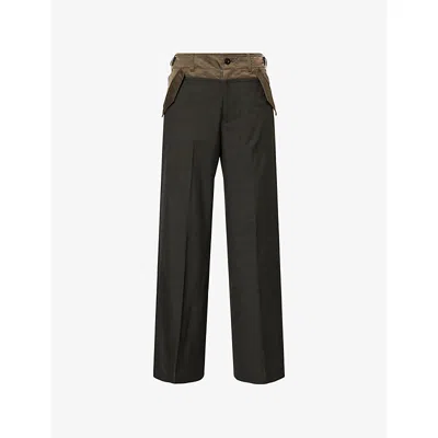 Sacai Womens Khaki Glen Check Wool Trousers Xl In Black