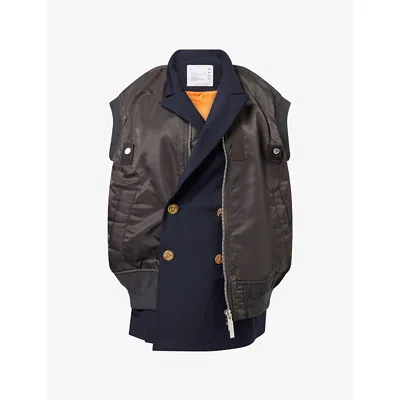 Sacai Womens Layered Suiting Shell Vest Navy D Khaki In Blue