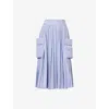 Sacai Womens Light Blue Stripe Striped Pleated Cotton-blend Midi Skirt