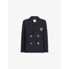 Sacai Dark Blue Logo Embroidery Blazer In Navy