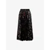 Sacai Womens Navy Floral Pleated Woven Midi Skirt In Black
