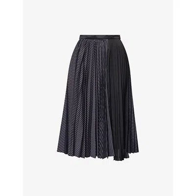 Sacai Womens Navy Stripe Black Striped Pleated Cotton-blend Midi Skirt